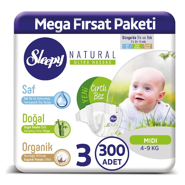 Sleepy Natural Bebek Bezi 3 Numara Midi 2X150 Adet, En Çok Satan Ürünler